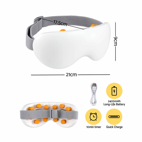Livemor Eye Massager with Cooling & Heating | Dual Hot Cold Compress Goggles with 12 Vibrating Nodes for Migraine Relief | Wireless Bluetooth Eye Mask with 10Min Timer & 2400mAh Battery, White Livemor