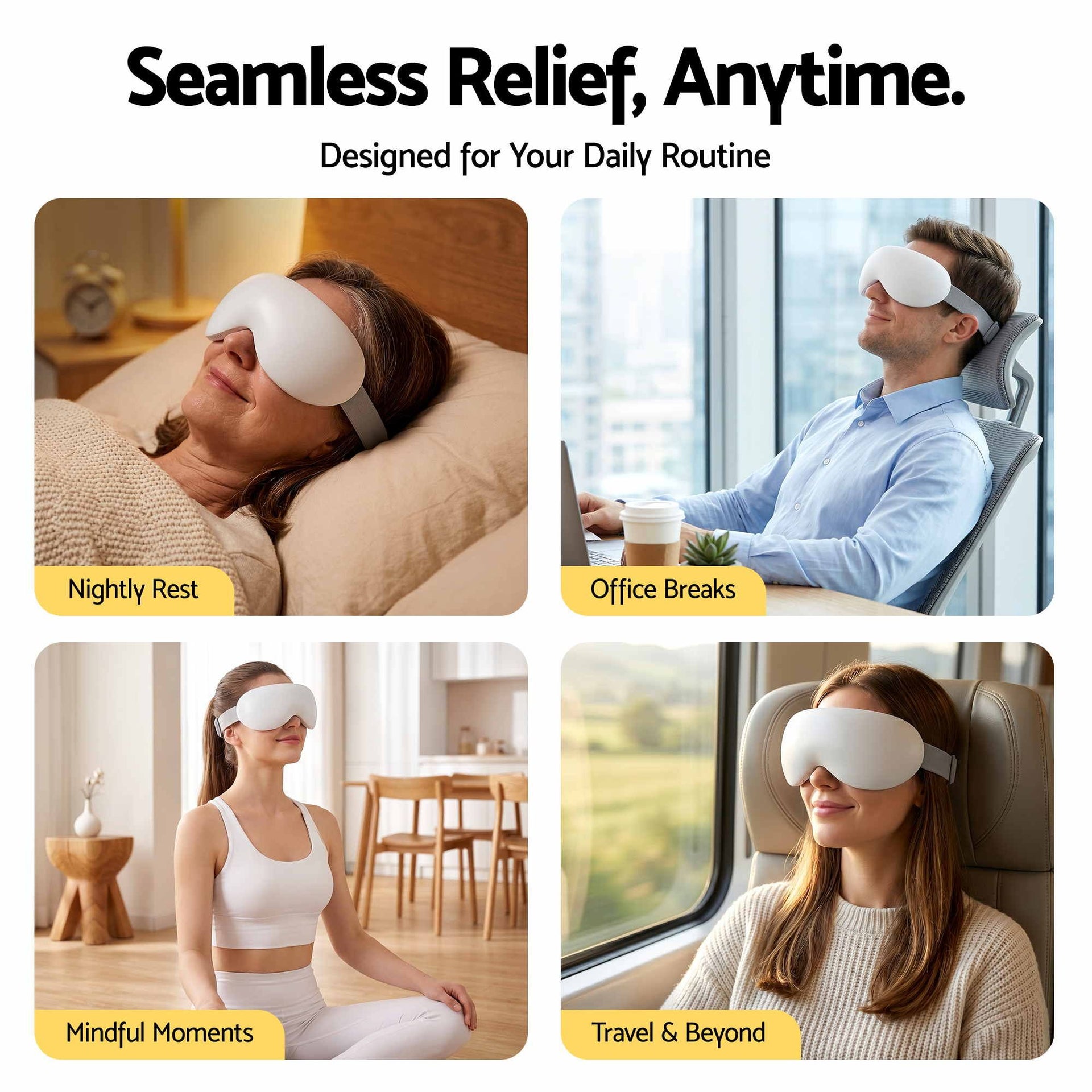 Livemor Eye Massager with Cooling & Heating | Dual Hot Cold Compress Goggles with 12 Vibrating Nodes for Migraine Relief | Wireless Bluetooth Eye Mask with 10Min Timer & 2400mAh Battery, White Livemor
