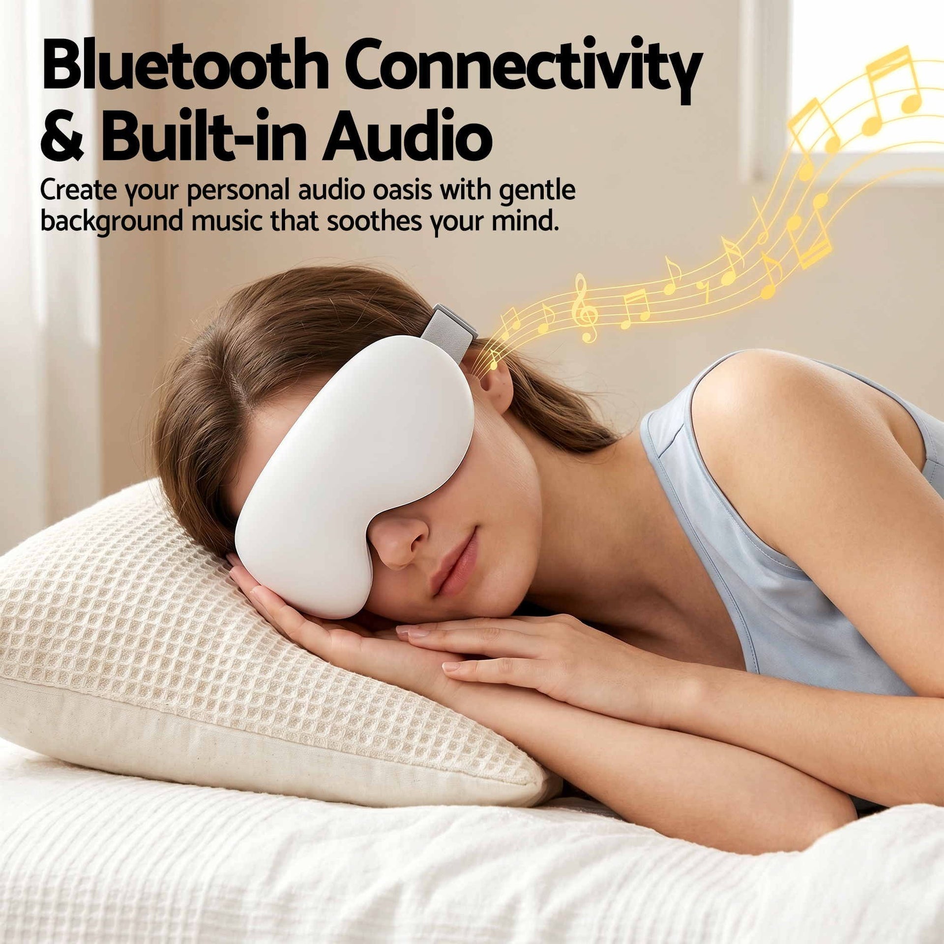 Livemor Eye Massager with Cooling & Heating | Dual Hot Cold Compress Goggles with 12 Vibrating Nodes for Migraine Relief | Wireless Bluetooth Eye Mask with 10Min Timer & 2400mAh Battery, White Livemor