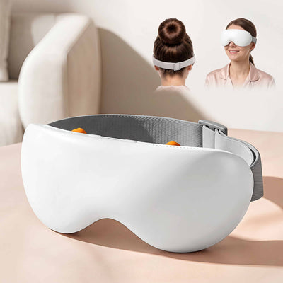 Livemor Eye Massager with Cooling & Heating | Dual Hot Cold Compress Goggles with 12 Vibrating Nodes for Migraine Relief | Wireless Bluetooth Eye Mask with 10Min Timer & 2400mAh Battery, White