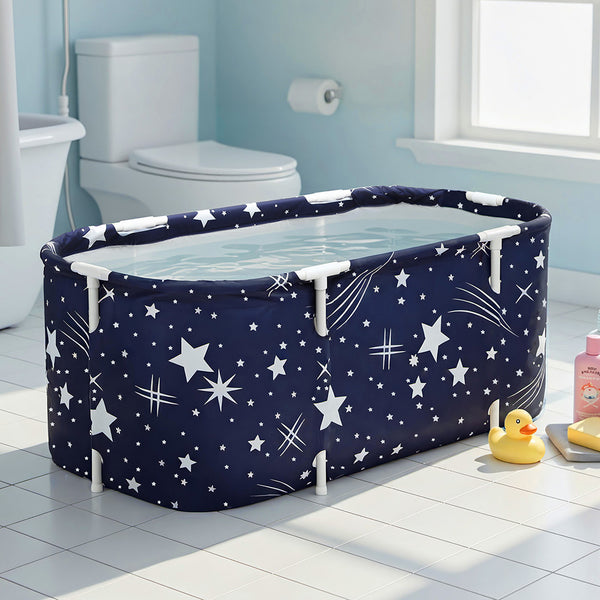 Weisshorn Foldable Bathtub PVC SPA Bucket Inflatable Cushion 114x62cm Star Navy Awezingly