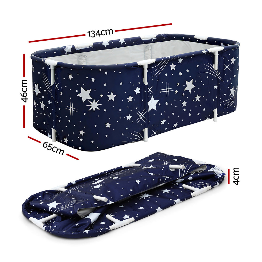 Weisshorn Foldable Bathtub PVC SPA Bucket Inflatable Cushion 134x65cm Star Navy Awezingly