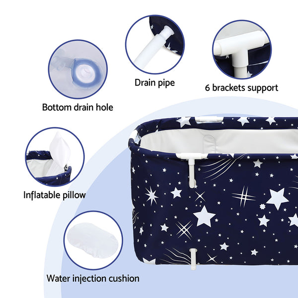 Weisshorn Foldable Bathtub PVC SPA Bucket Inflatable Cushion 134x65cm Star Navy Awezingly