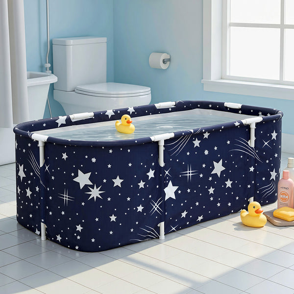 Weisshorn Foldable Bathtub PVC SPA Bucket Inflatable Cushion 134x65cm Star Navy Awezingly
