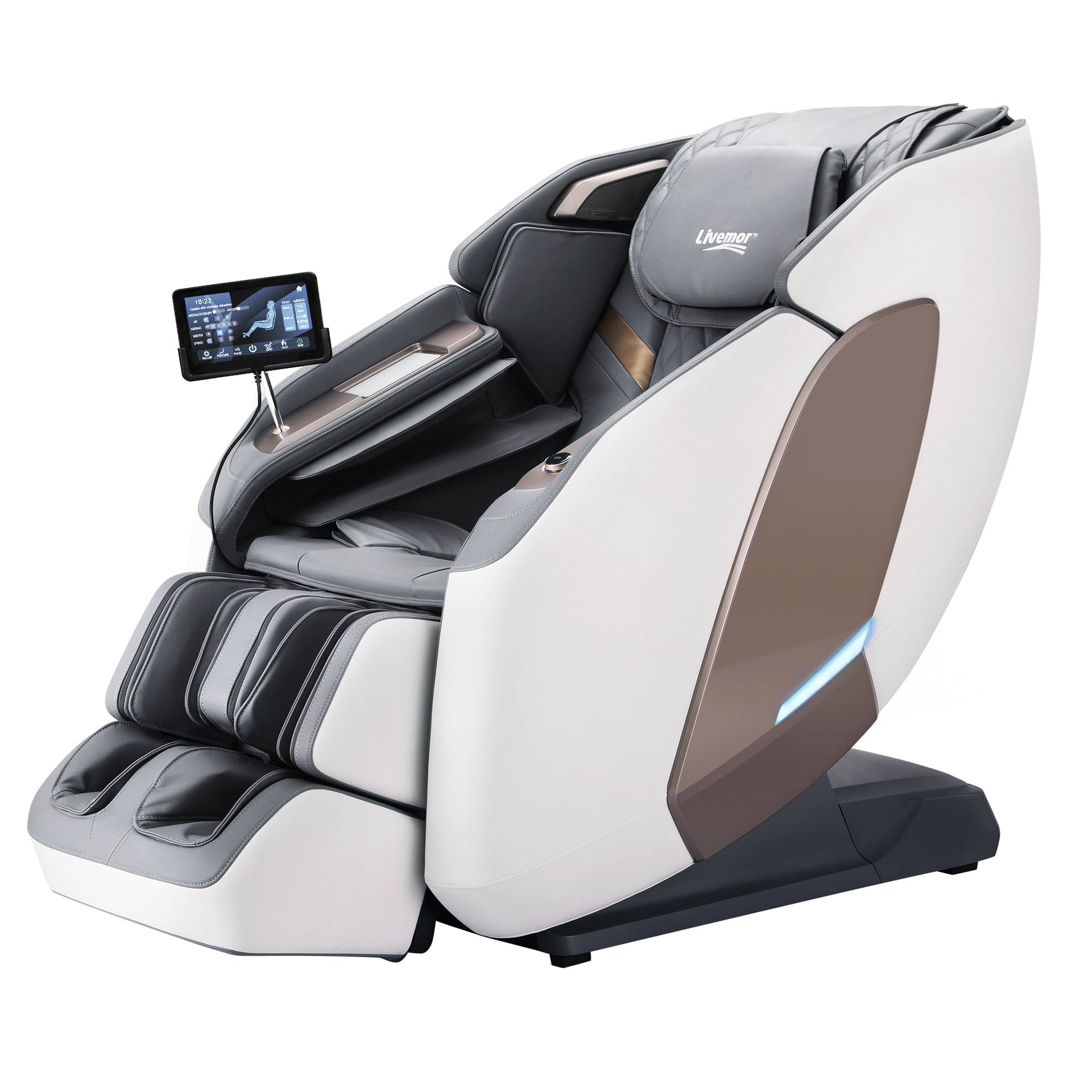 Livemor Prestige 4D Dual Mechanism Massage Chair, Full Body Zero Gravity Recliner with Extended SL Track, Body Scan, Air Compression, Waist Heating, Foot Rollers, Voice Control & Wireless Charging Awezingly