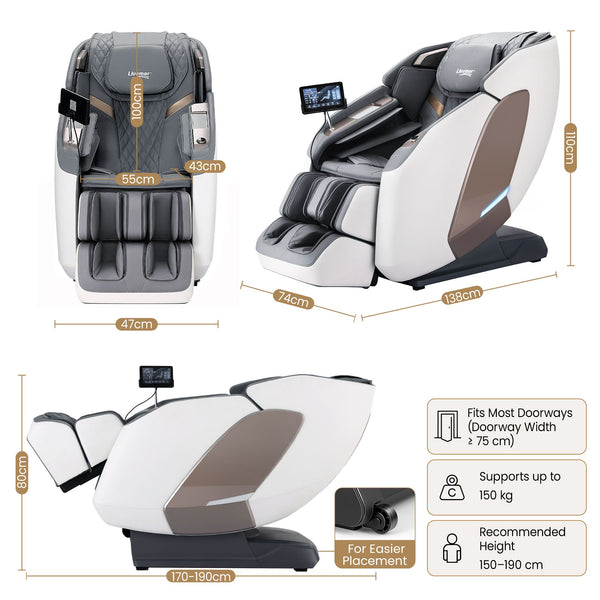 Livemor Prestige 4D Dual Mechanism Massage Chair, Full Body Zero Gravity Recliner with Extended SL Track, Body Scan, Air Compression, Waist Heating, Foot Rollers, Voice Control & Wireless Charging Awezingly
