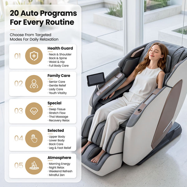 Livemor Prestige 4D Dual Mechanism Massage Chair, Full Body Zero Gravity Recliner with Extended SL Track, Body Scan, Air Compression, Waist Heating, Foot Rollers, Voice Control & Wireless Charging Awezingly