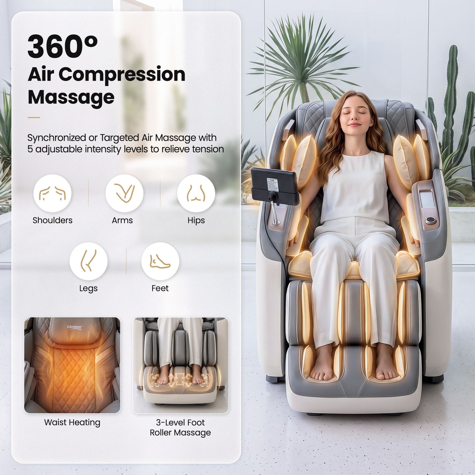 Livemor Prestige 4D Dual Mechanism Massage Chair, Full Body Zero Gravity Recliner with Extended SL Track, Body Scan, Air Compression, Waist Heating, Foot Rollers, Voice Control & Wireless Charging Awezingly