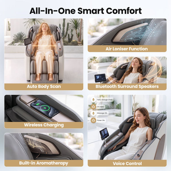 Livemor Prestige 4D Dual Mechanism Massage Chair, Full Body Zero Gravity Recliner with Extended SL Track, Body Scan, Air Compression, Waist Heating, Foot Rollers, Voice Control & Wireless Charging Awezingly