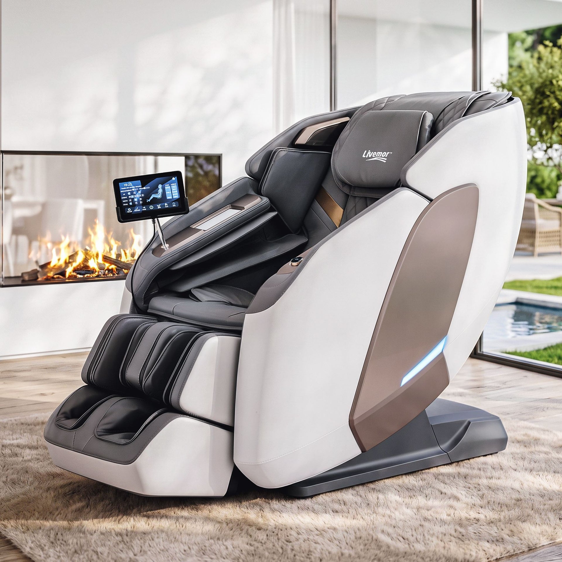 Livemor Prestige 4D Dual Mechanism Massage Chair, Full Body Zero Gravity Recliner with Extended SL Track, Body Scan, Air Compression, Waist Heating, Foot Rollers, Voice Control & Wireless Charging Awezingly