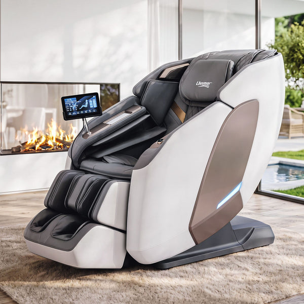Livemor Prestige 4D Dual Mechanism Massage Chair, Full Body Zero Gravity Recliner with Extended SL Track, Body Scan, Air Compression, Waist Heating, Foot Rollers, Voice Control & Wireless Charging Awezingly