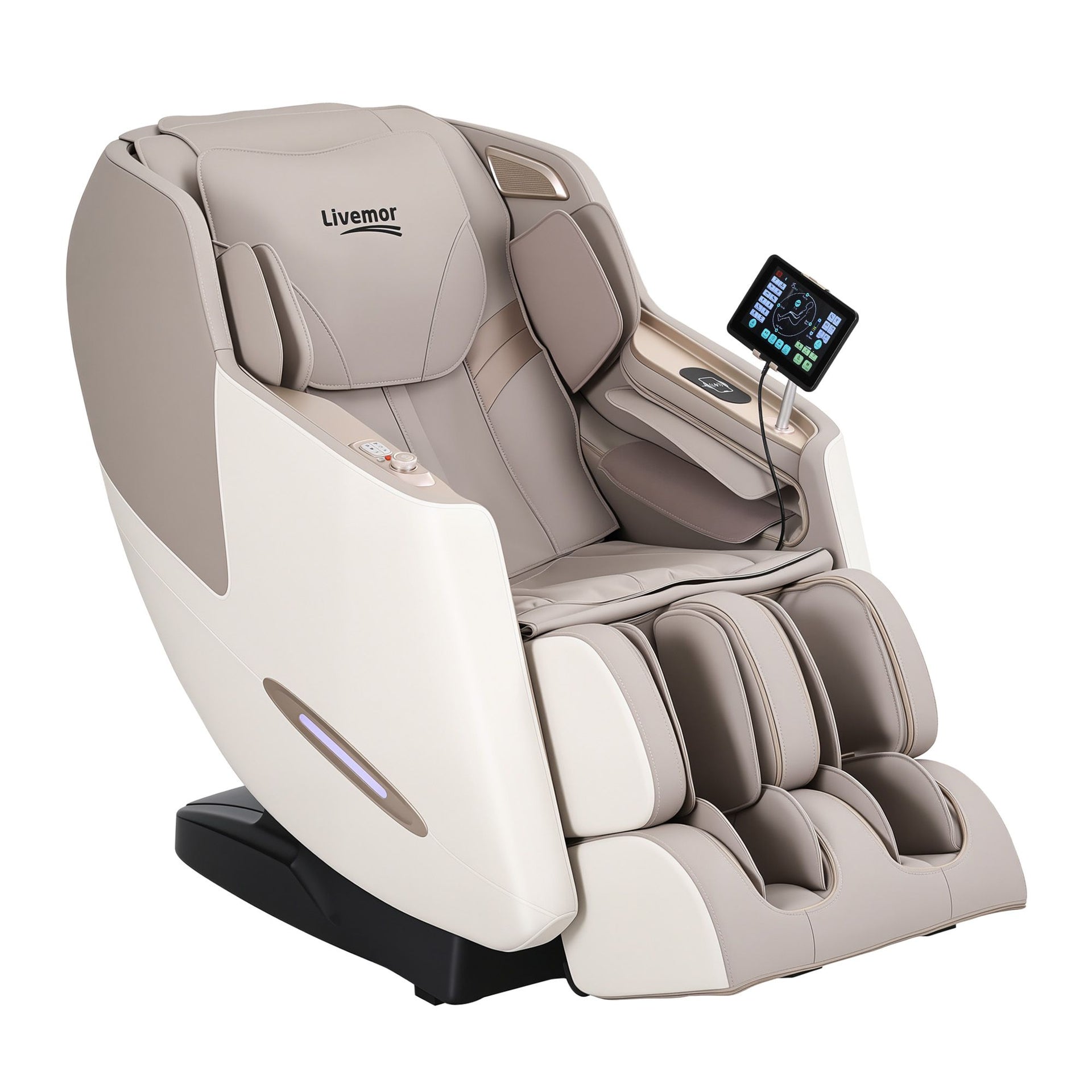 Livemor Elite 4D Massage Chair Recliner, SL Track Zero Gravity & Heat Auto Body Scan, 12 Auto Programs, 3 Zero-G Positions, Foot Rollers, Airbag Compression, Bluetooth Speaker, Wireless Charging Awezingly