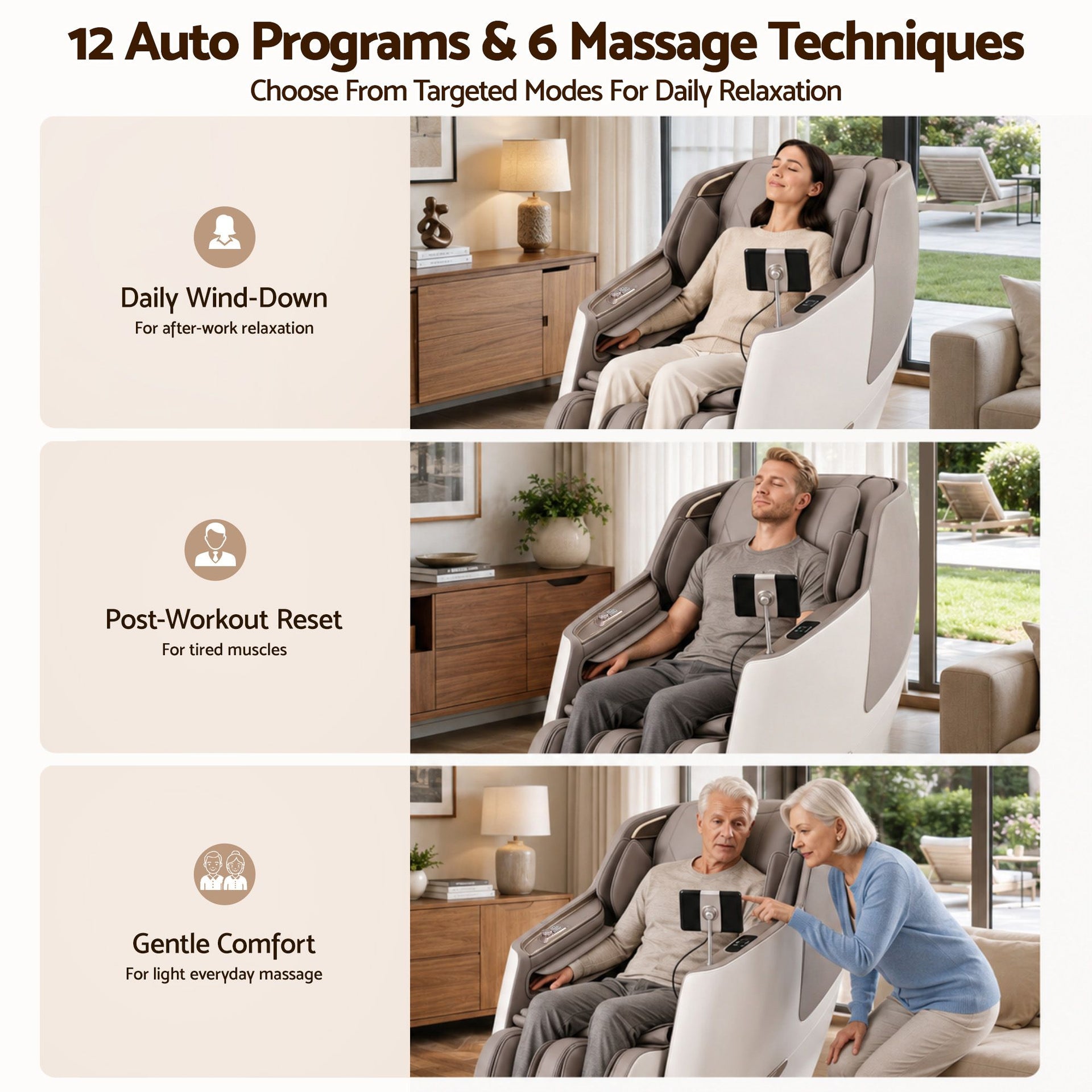 Livemor Elite 4D Massage Chair Recliner, SL Track Zero Gravity & Heat Auto Body Scan, 12 Auto Programs, 3 Zero-G Positions, Foot Rollers, Airbag Compression, Bluetooth Speaker, Wireless Charging Awezingly