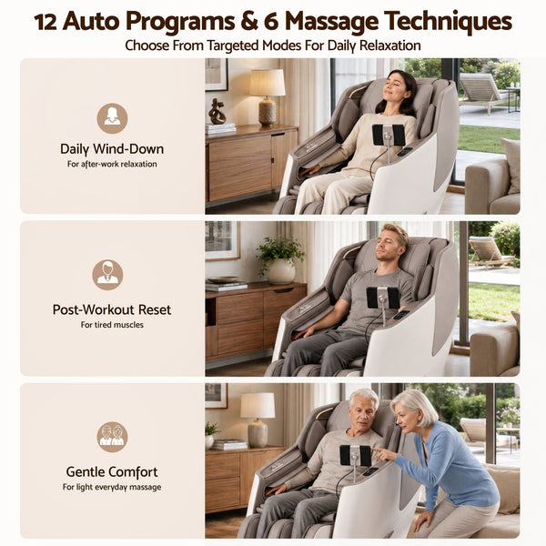 Livemor Elite 4D Massage Chair Recliner, SL Track Zero Gravity & Heat Auto Body Scan, 12 Auto Programs, 3 Zero-G Positions, Foot Rollers, Airbag Compression, Bluetooth Speaker, Wireless Charging Awezingly