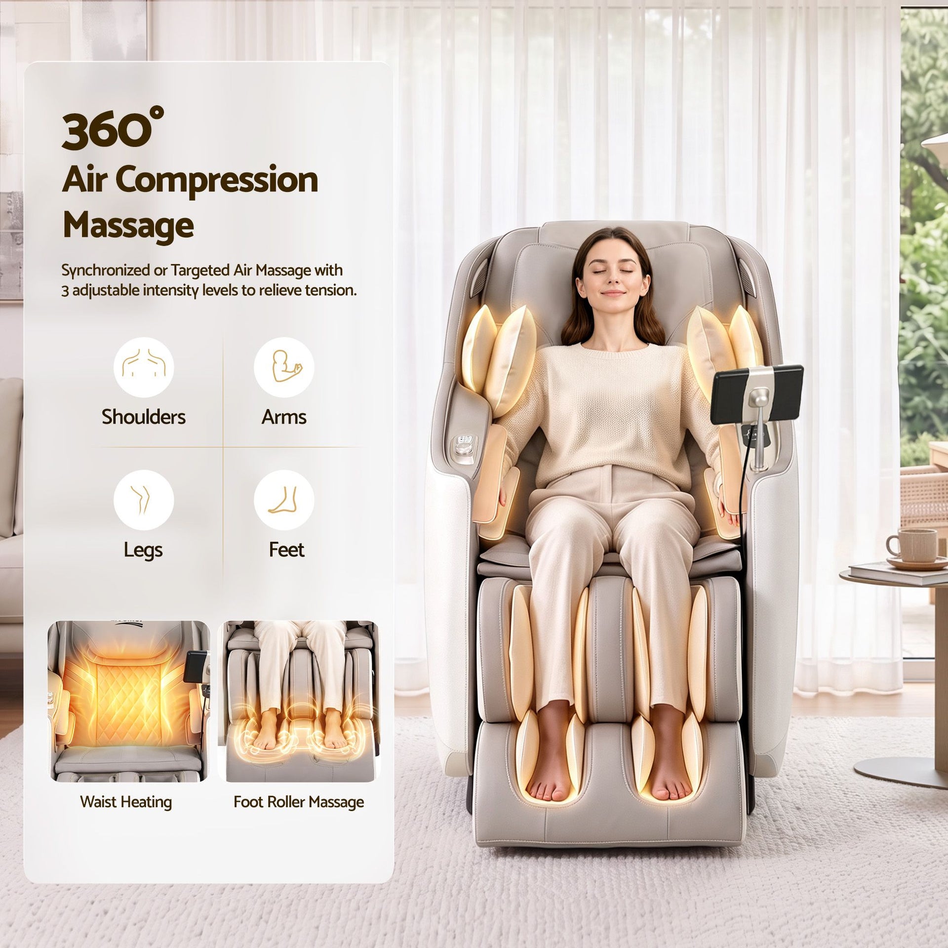 Livemor Elite 4D Massage Chair Recliner, SL Track Zero Gravity & Heat Auto Body Scan, 12 Auto Programs, 3 Zero-G Positions, Foot Rollers, Airbag Compression, Bluetooth Speaker, Wireless Charging Awezingly