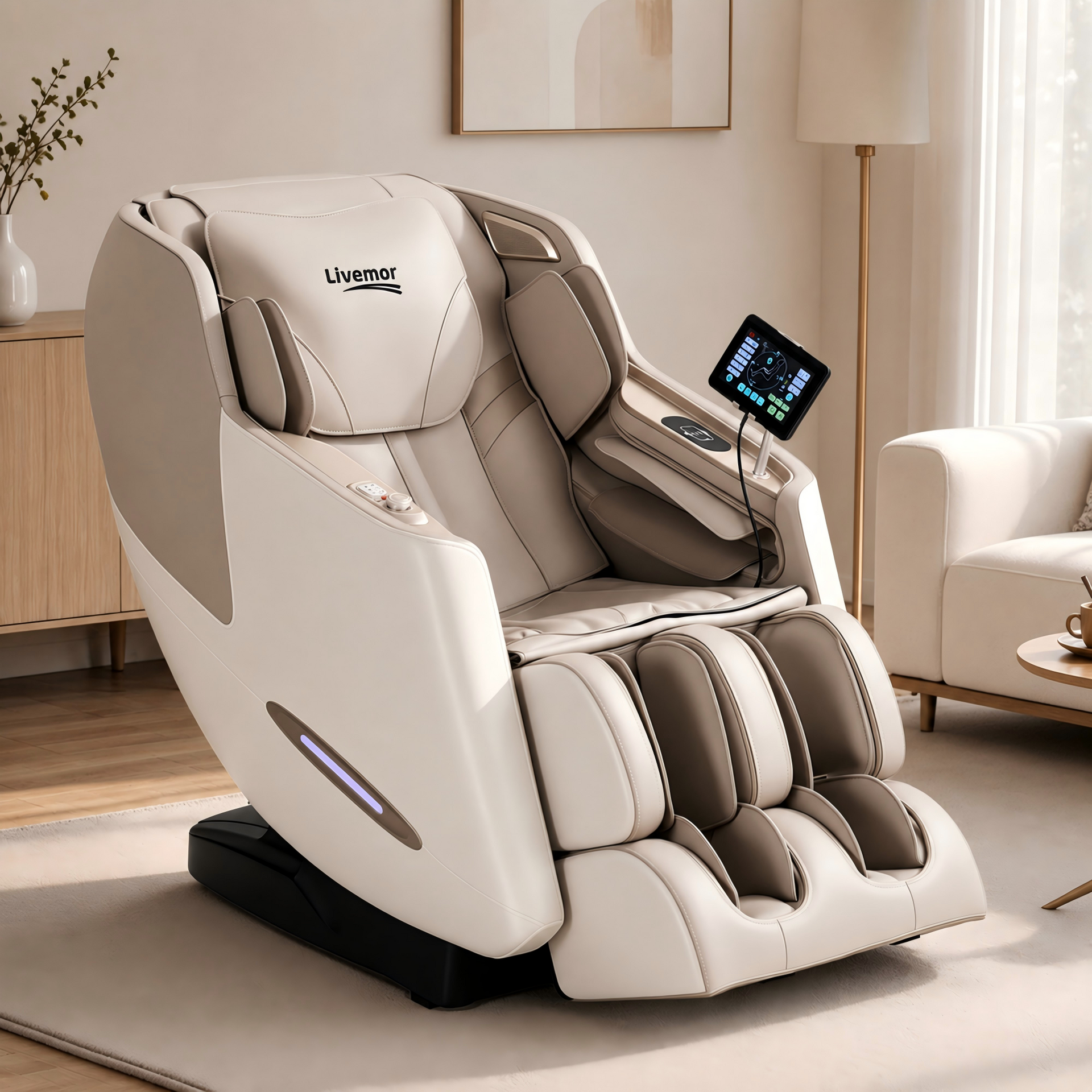 Livemor Elite 4D Massage Chair Recliner, SL Track Zero Gravity & Heat Auto Body Scan, 12 Auto Programs, 3 Zero-G Positions, Foot Rollers, Airbag Compression, Bluetooth Speaker, Wireless Charging Awezingly