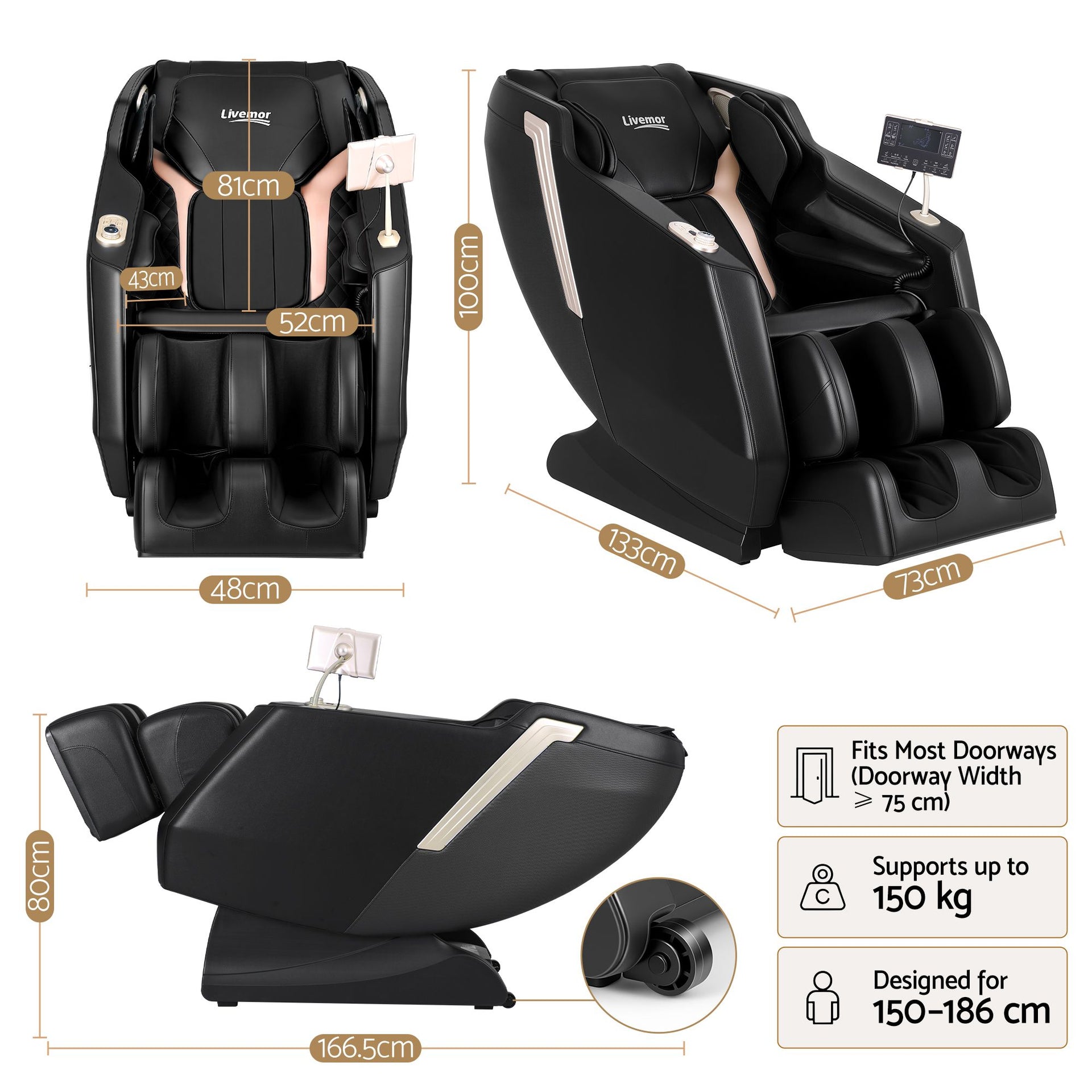 Livemor Flex Massage Chair Full Body with Heat Zero Gravity Recliner, 24 Airbags, Foot Massage, 6 Auto Programs, Voice Control, Bluetooth Speakers, Screen Control, Extendable Footrest Awezingly