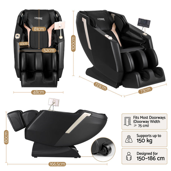 Livemor Flex Massage Chair Full Body with Heat Zero Gravity Recliner, 24 Airbags, Foot Massage, 6 Auto Programs, Voice Control, Bluetooth Speakers, Screen Control, Extendable Footrest Awezingly