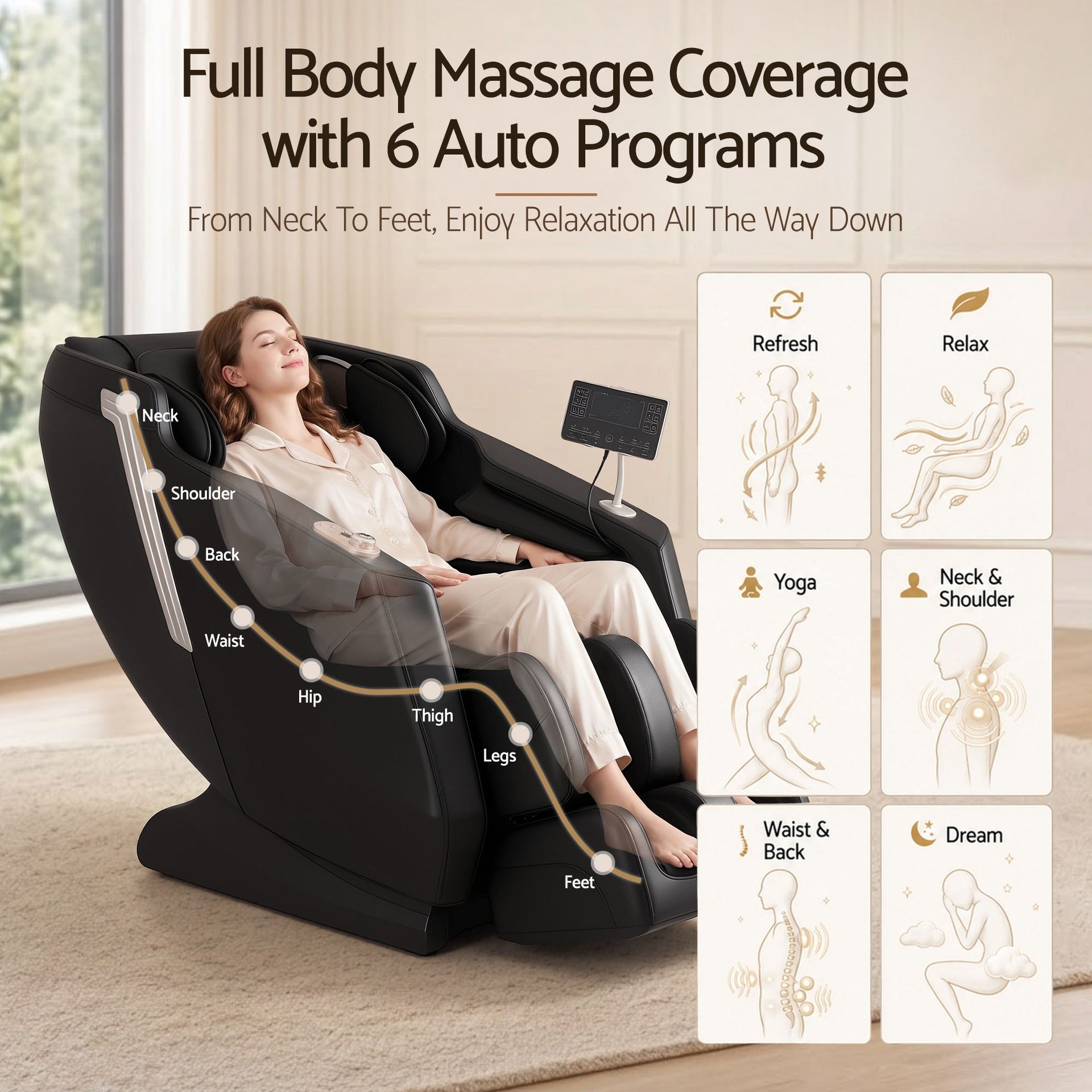 Livemor Flex Massage Chair Full Body with Heat Zero Gravity Recliner, 24 Airbags, Foot Massage, 6 Auto Programs, Voice Control, Bluetooth Speakers, Screen Control, Extendable Footrest Awezingly