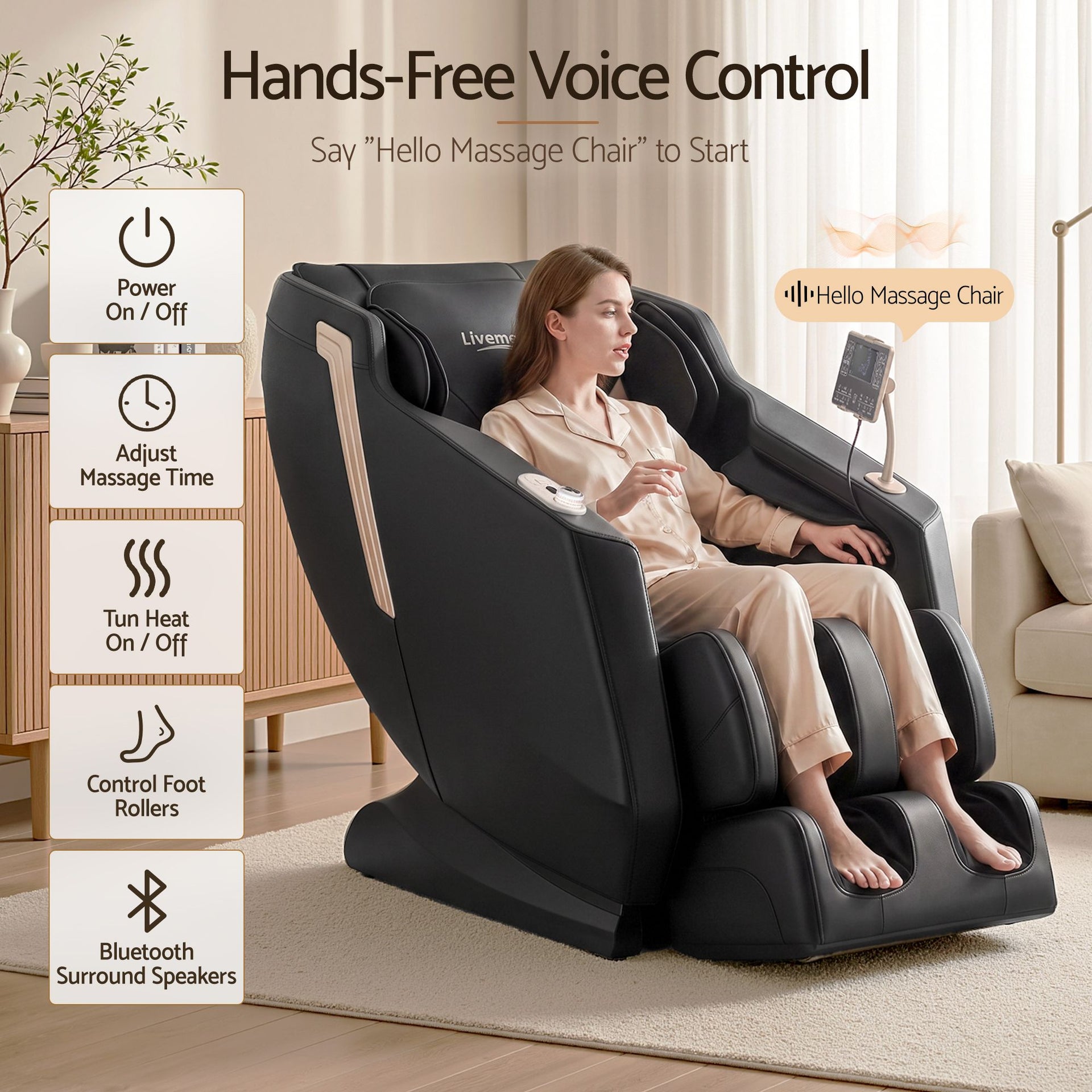 Livemor Flex Massage Chair Full Body with Heat Zero Gravity Recliner, 24 Airbags, Foot Massage, 6 Auto Programs, Voice Control, Bluetooth Speakers, Screen Control, Extendable Footrest Awezingly