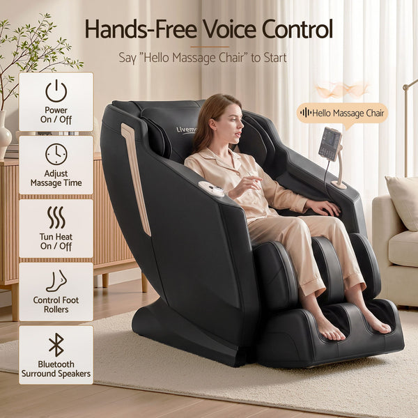 Livemor Flex Massage Chair Full Body with Heat Zero Gravity Recliner, 24 Airbags, Foot Massage, 6 Auto Programs, Voice Control, Bluetooth Speakers, Screen Control, Extendable Footrest Awezingly