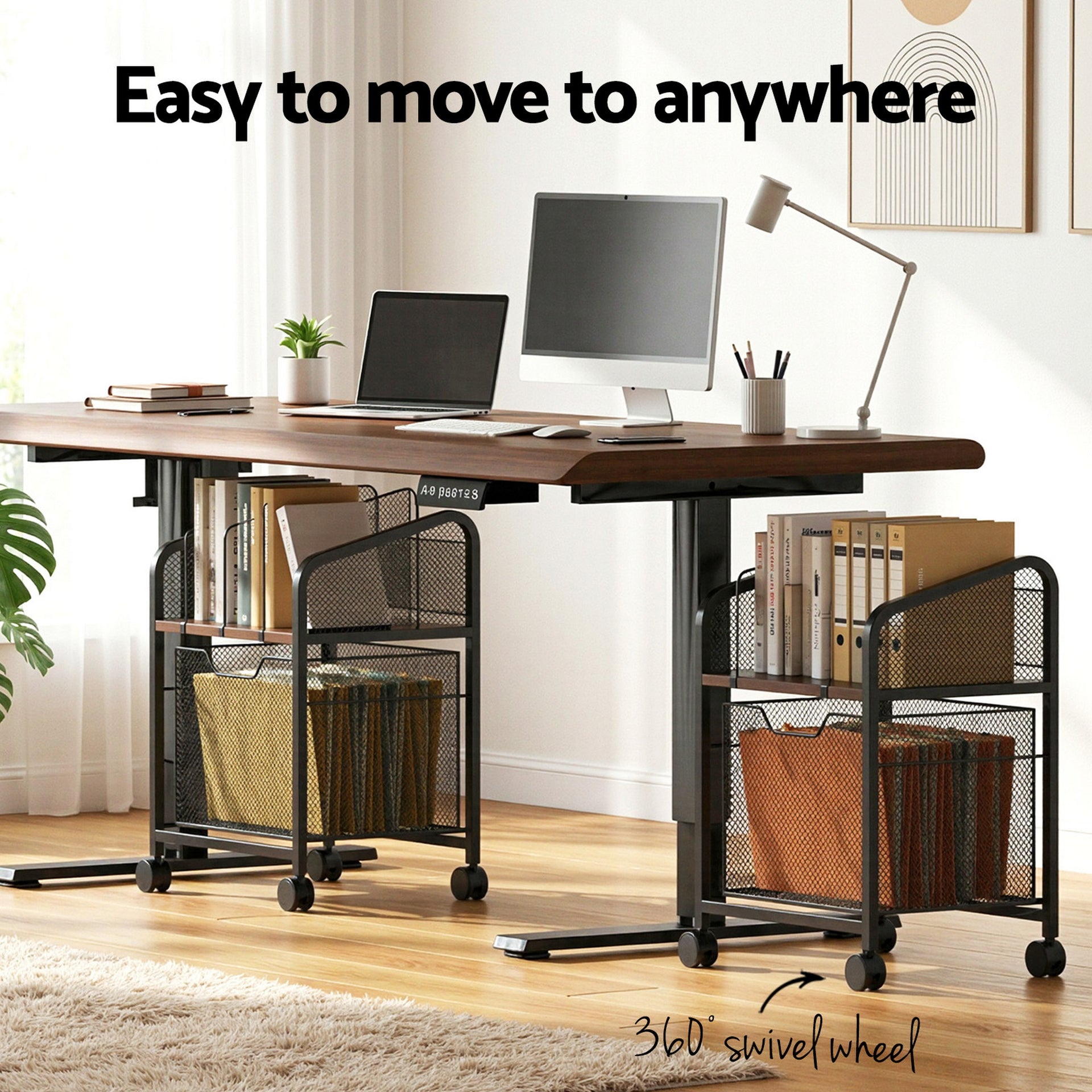 Artiss Mobile File Cabinet Rolling with Locking Wheels Wood Top Compact Storage Organiser Black Awezingly