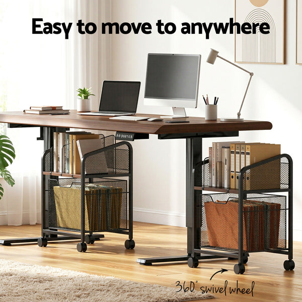 Artiss Mobile File Cabinet Rolling with Locking Wheels Wood Top Compact Storage Organiser Black Awezingly