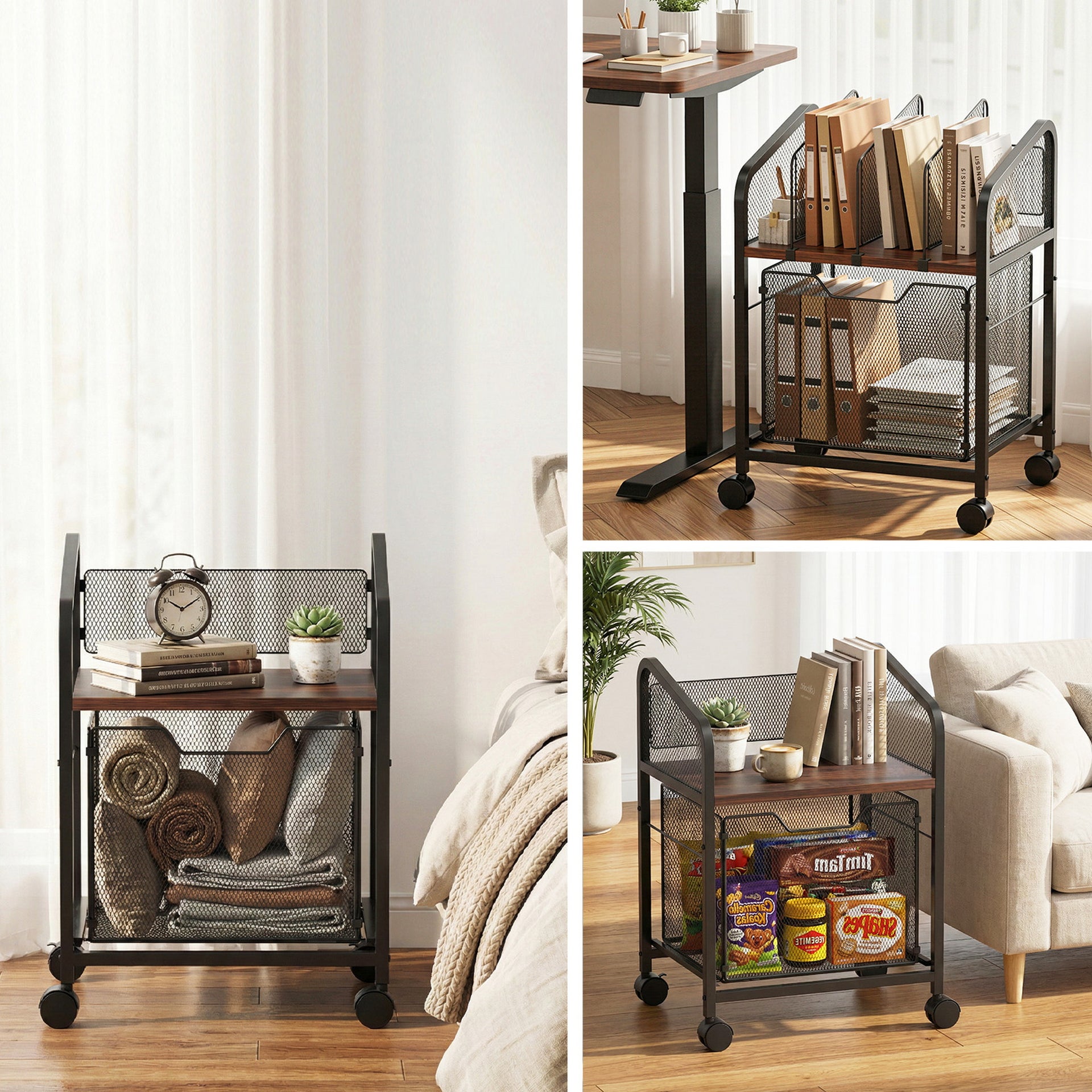 Artiss Mobile File Cabinet Rolling with Locking Wheels Wood Top Compact Storage Organiser Black Awezingly