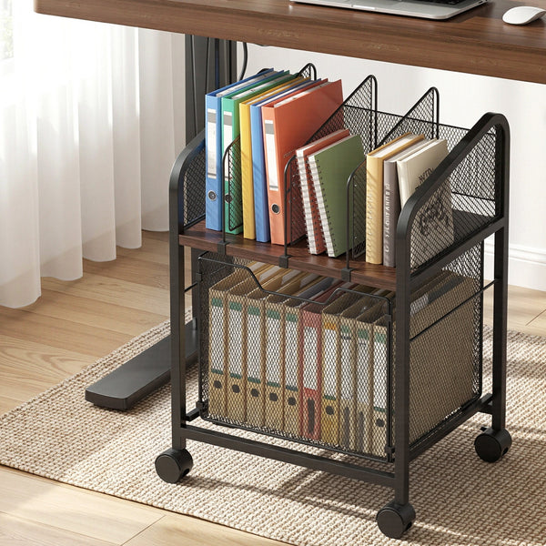 Artiss Mobile File Cabinet Rolling with Locking Wheels Wood Top Compact Storage Organiser Black Awezingly