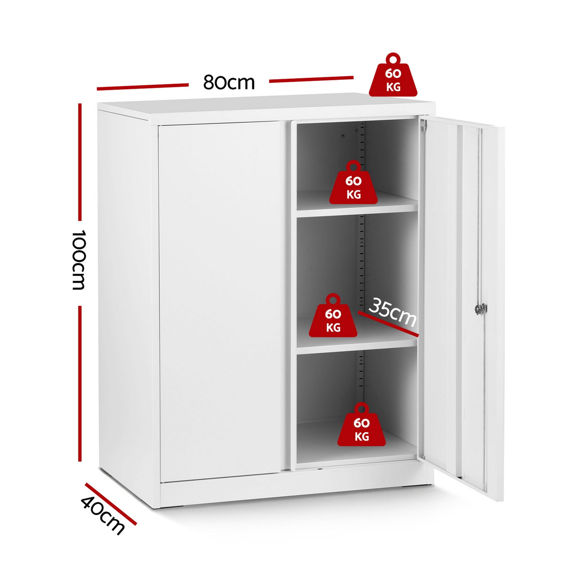Artiss Steel Locker Cabinet Filing Mental Storage 3-Point Lock Adjustable Shelves White Awezingly