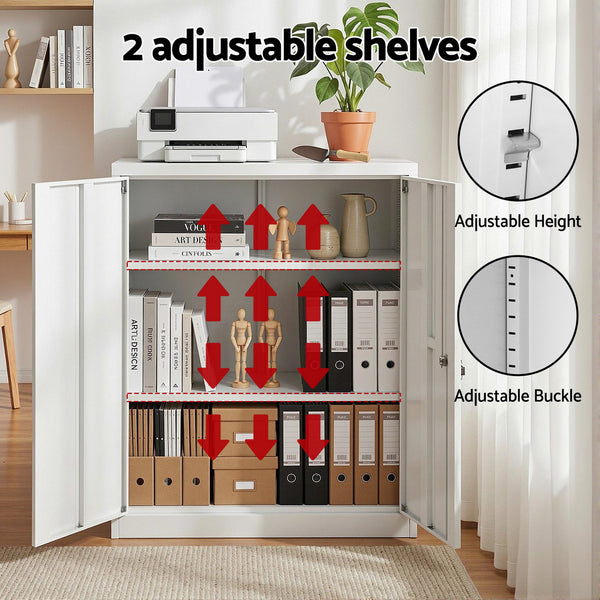Artiss Steel Locker Cabinet Filing Mental Storage 3-Point Lock Adjustable Shelves White Awezingly