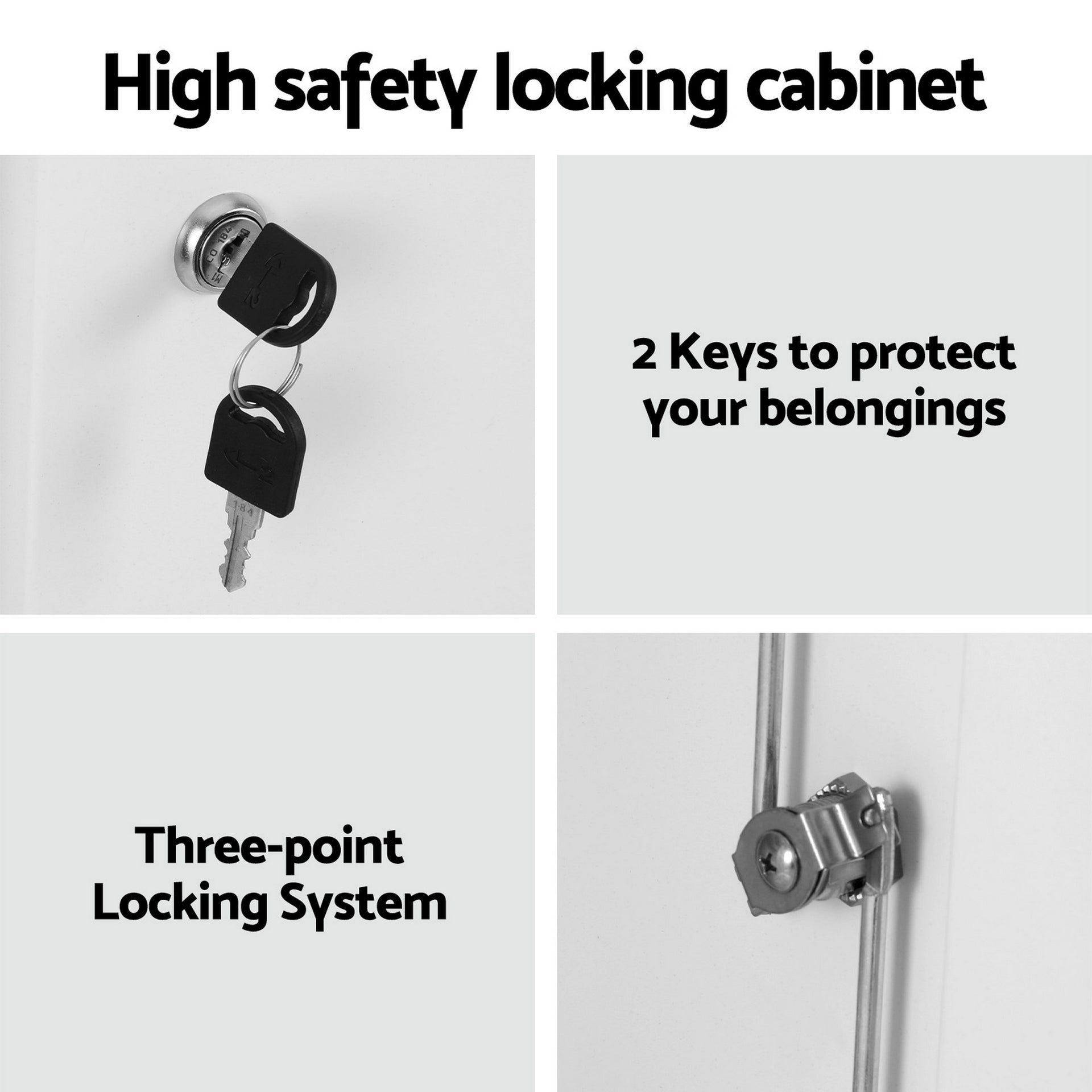 Artiss Steel Locker Cabinet Filing Mental Storage 3-Point Lock Adjustable Shelves White Awezingly