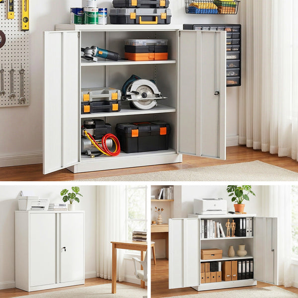 Artiss Steel Locker Cabinet Filing Mental Storage 3-Point Lock Adjustable Shelves White Awezingly