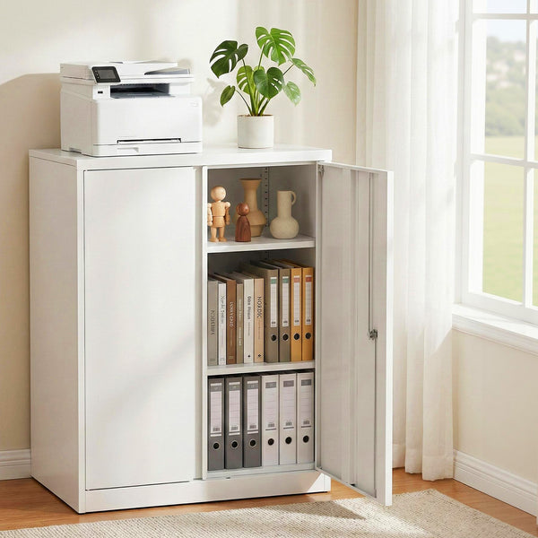 Artiss Steel Locker Cabinet Filing Mental Storage 3-Point Lock Adjustable Shelves White Awezingly