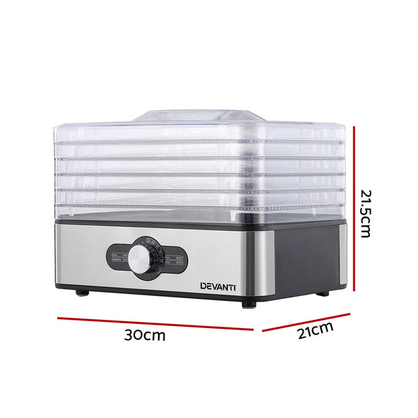 Devanti Food Dehydrators Jerky Dehydrator Fruit Dryer 5 Trays Stainless Steel Devanti