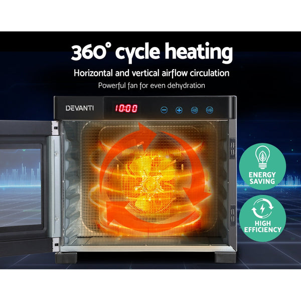 DEVANTi 6 Trays Commercial Food Dehydrator Stainless Steel Fruit Dryer Devanti