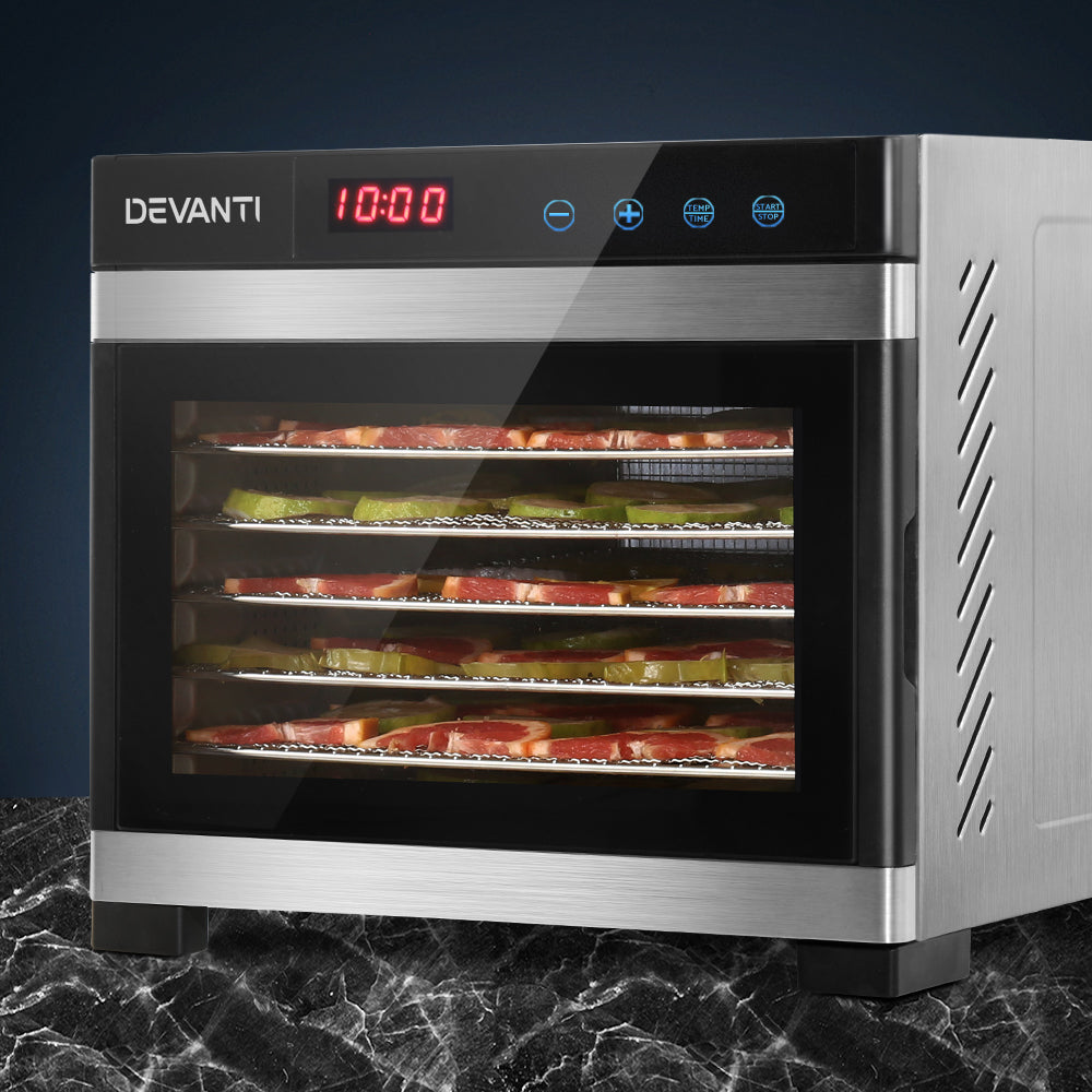 DEVANTi 6 Trays Commercial Food Dehydrator Stainless Steel Fruit Dryer Devanti