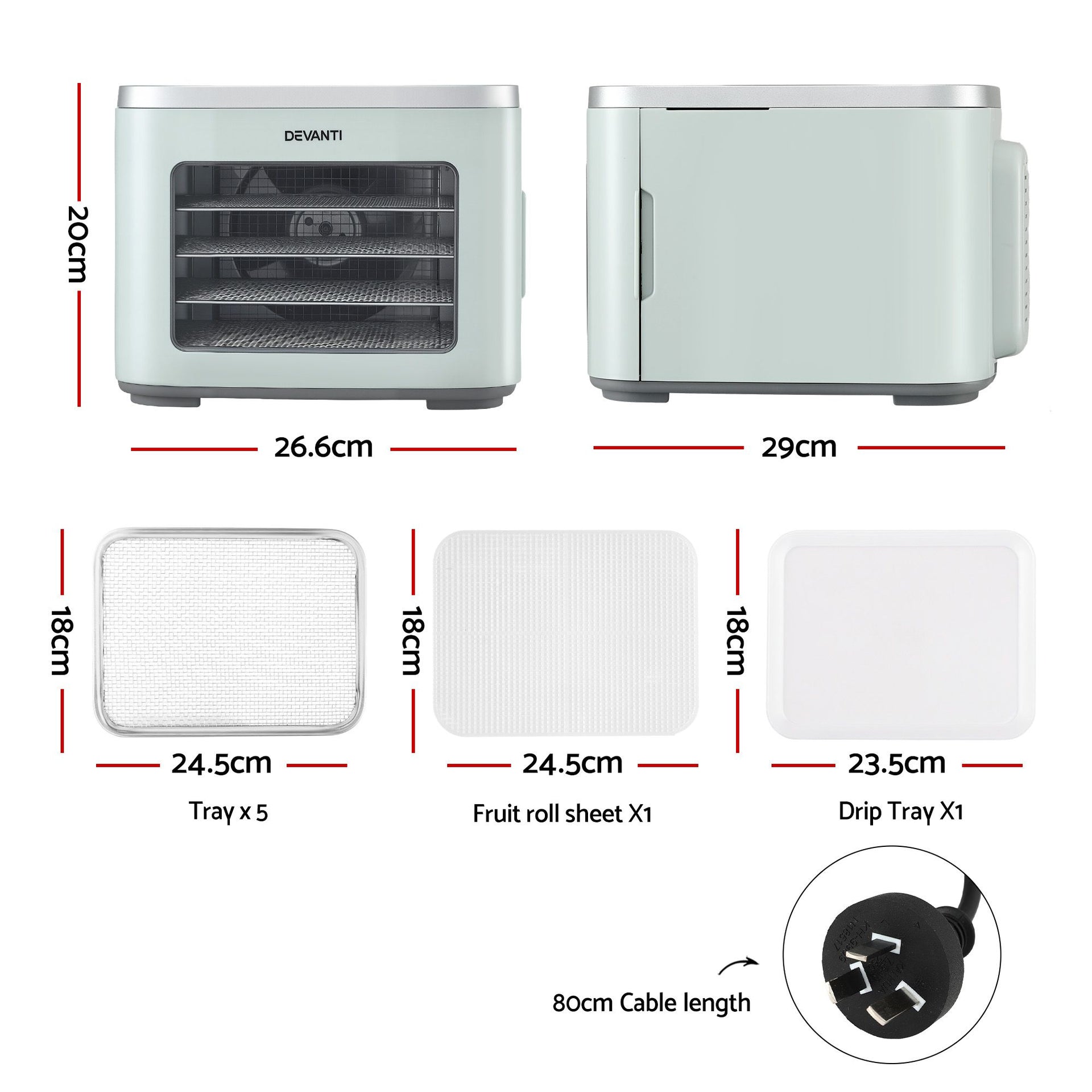 Devanti Food Dehydrator Machine 5 Tray Mini Fruit Dryer Maker Green Awezingly
