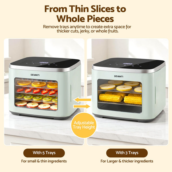 Devanti Food Dehydrator Machine 5 Tray Mini Fruit Dryer Maker Green Awezingly