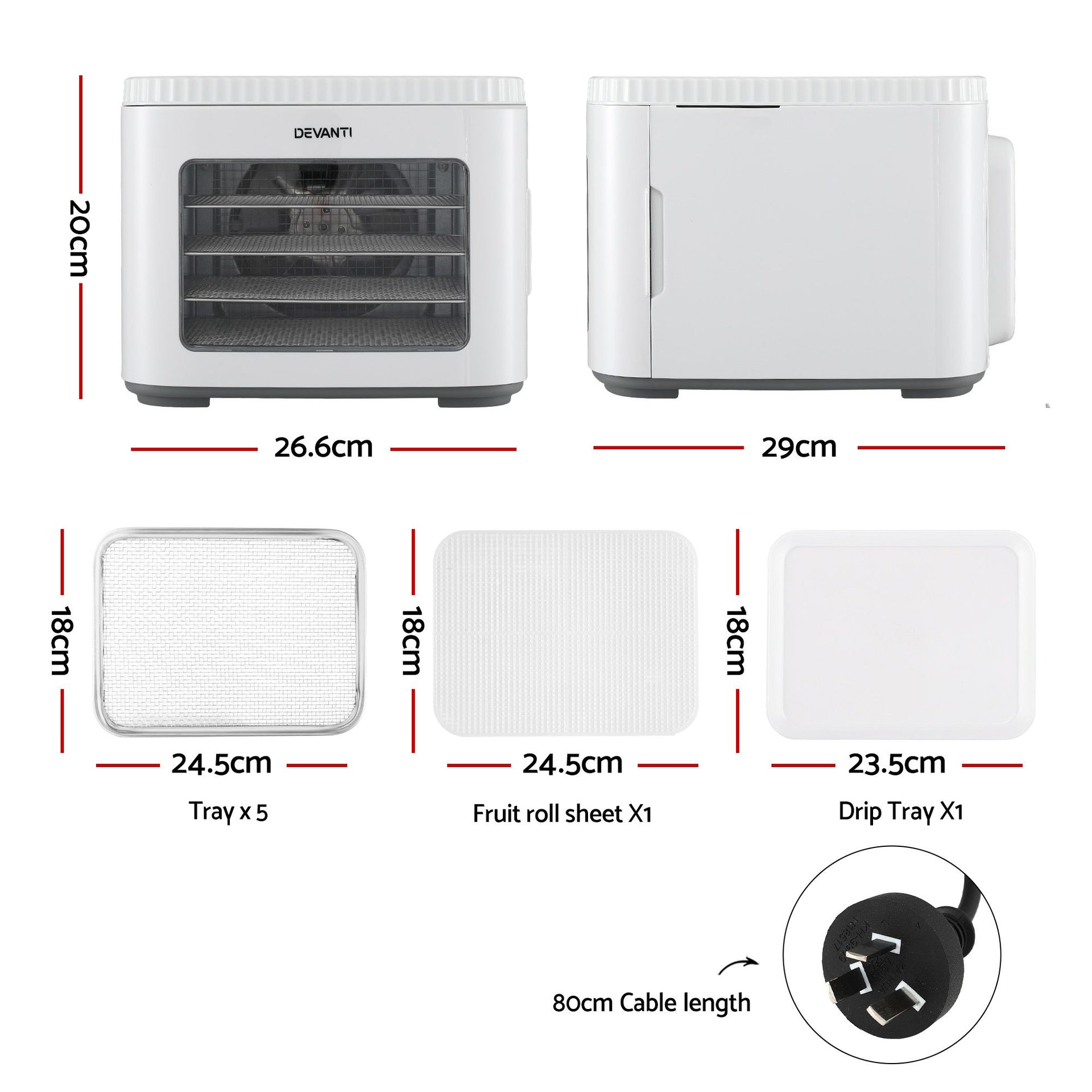 Devanti Food Dehydrator Machine 5 Tray Mini Fruit Dryer Maker White Devanti