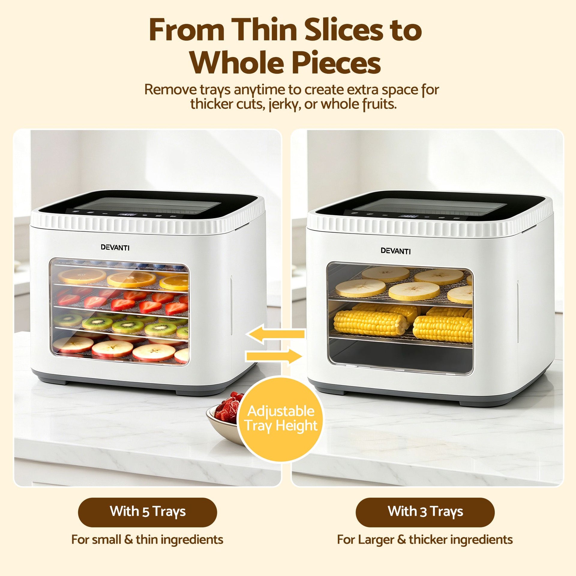 Devanti Food Dehydrator Machine 5 Tray Mini Fruit Dryer Maker White Awezingly