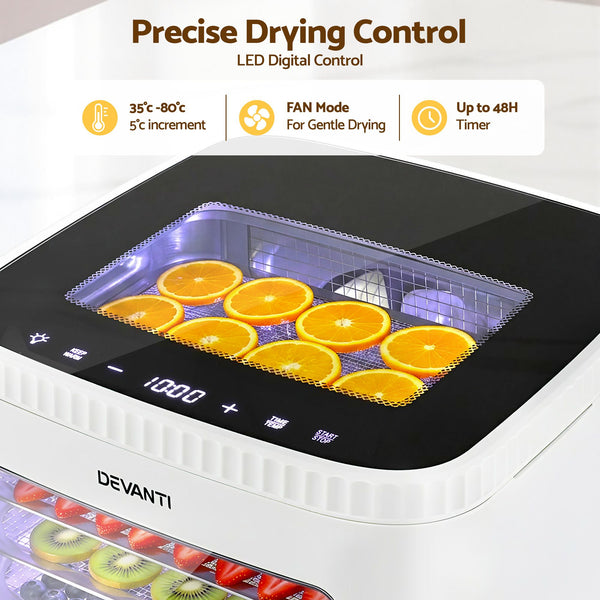 Devanti Food Dehydrator Machine 5 Tray Mini Fruit Dryer Maker White Awezingly