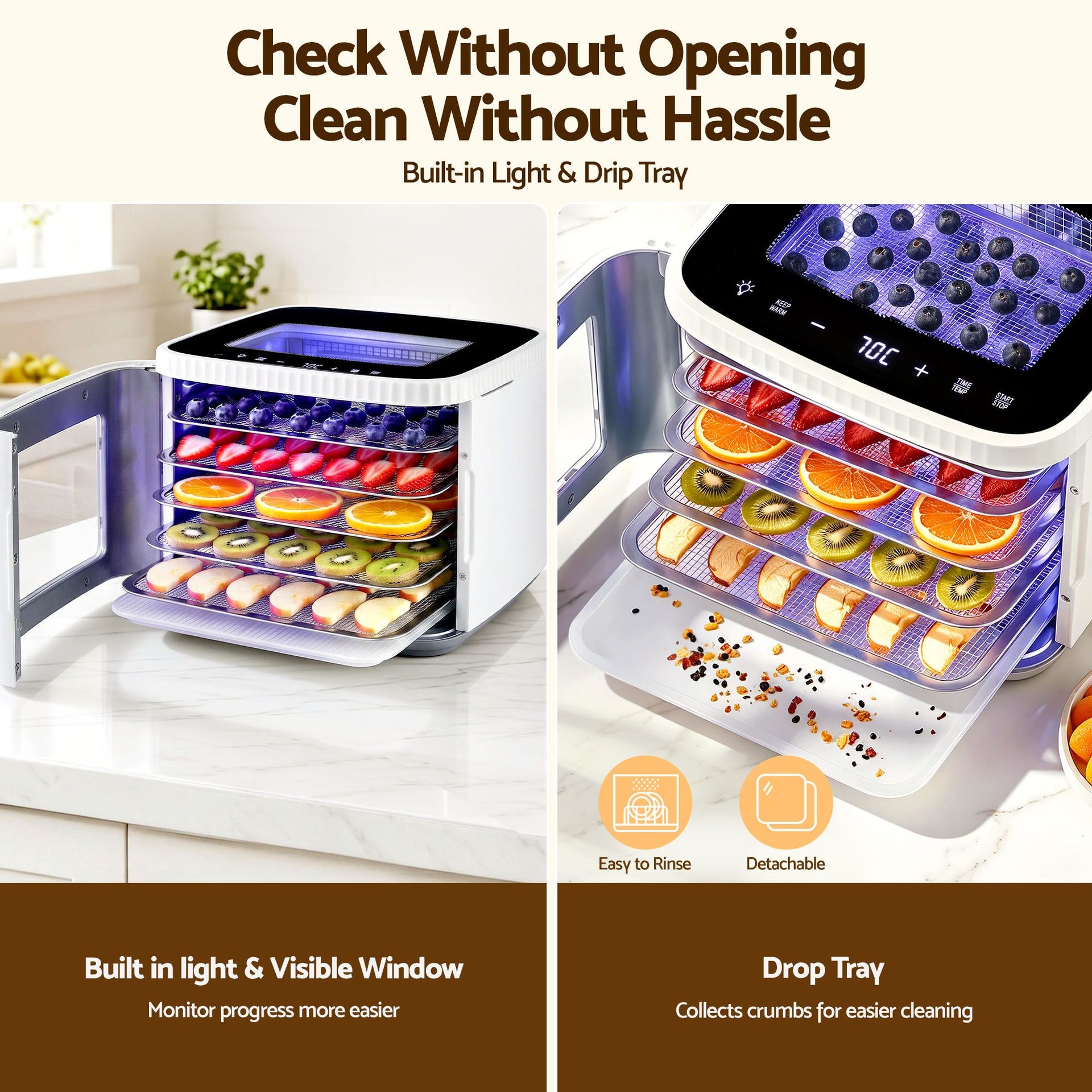Devanti Food Dehydrator Machine 5 Tray Mini Fruit Dryer Maker White Awezingly