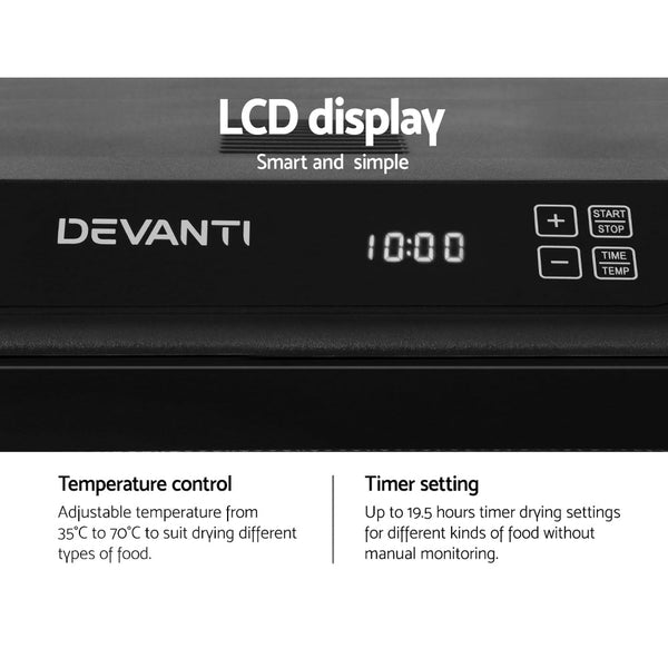 Devanti 6 Tray Food Dehydrators Commercial Beef Jerky Maker Fruit Dryer Black Devanti