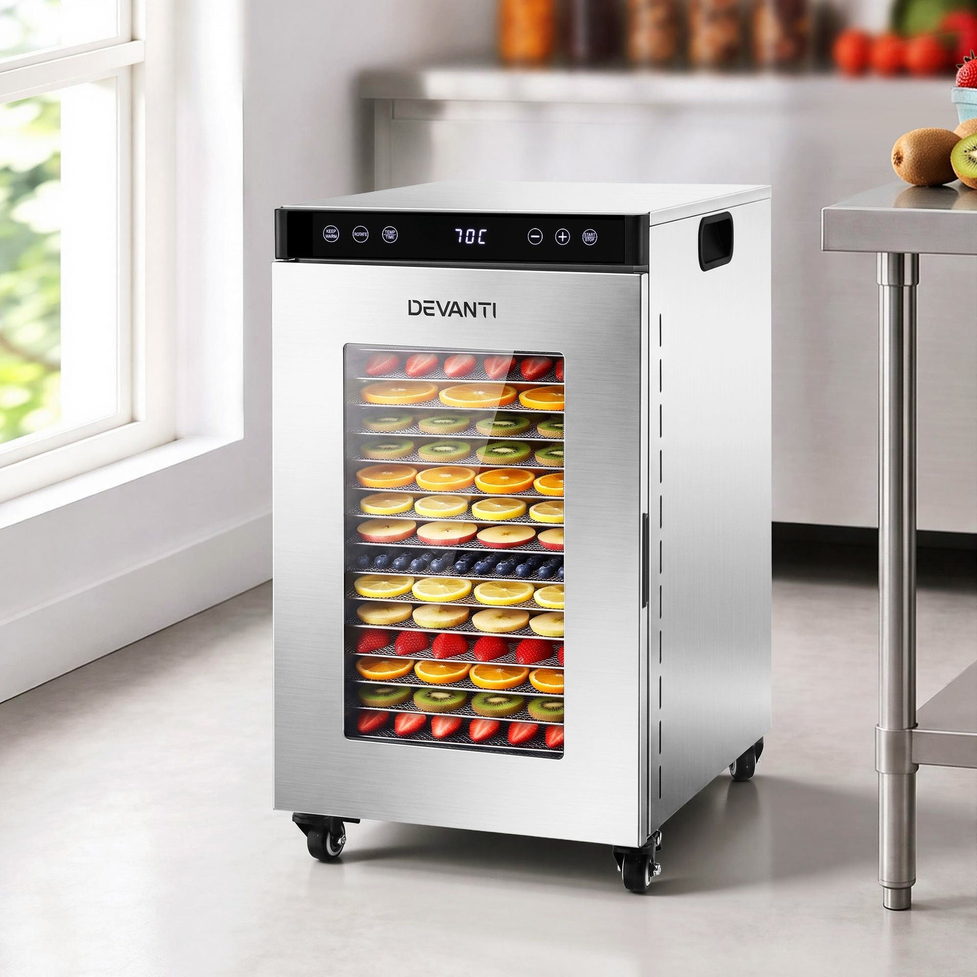 Devanti Food Dehydrator Stainless Steel Fruit Dryer 16 Tray Silver Awezingly