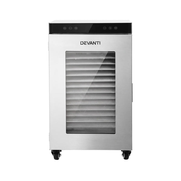 Devanti Food Dehydrator Stainless Steel Fruit Dryer 16 Tray Silver Awezingly
