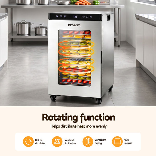 Devanti Food Dehydrator Stainless Steel Fruit Dryer 16 Tray Silver Awezingly