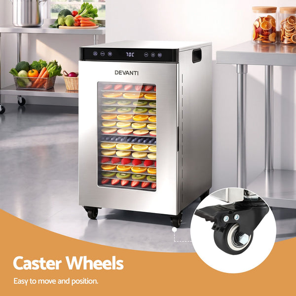 Devanti Food Dehydrator Stainless Steel Fruit Dryer 16 Tray Silver Awezingly