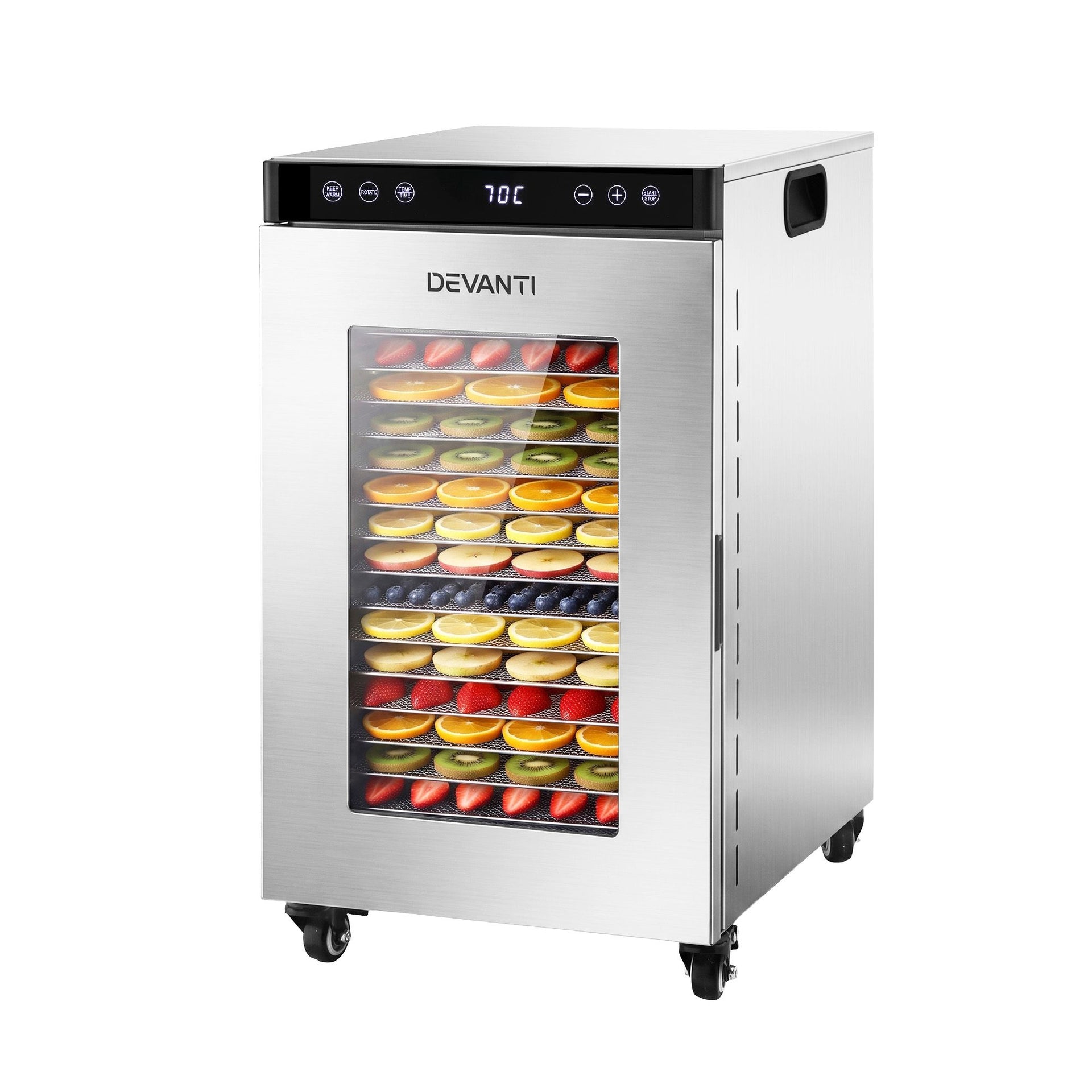 Devanti Food Dehydrator Stainless Steel Fruit Dryer 16 Tray Silver Awezingly