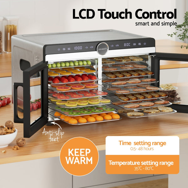 Devanti 16 Trays Food Dehydrator Dual-Zone Stainless Steel Devanti